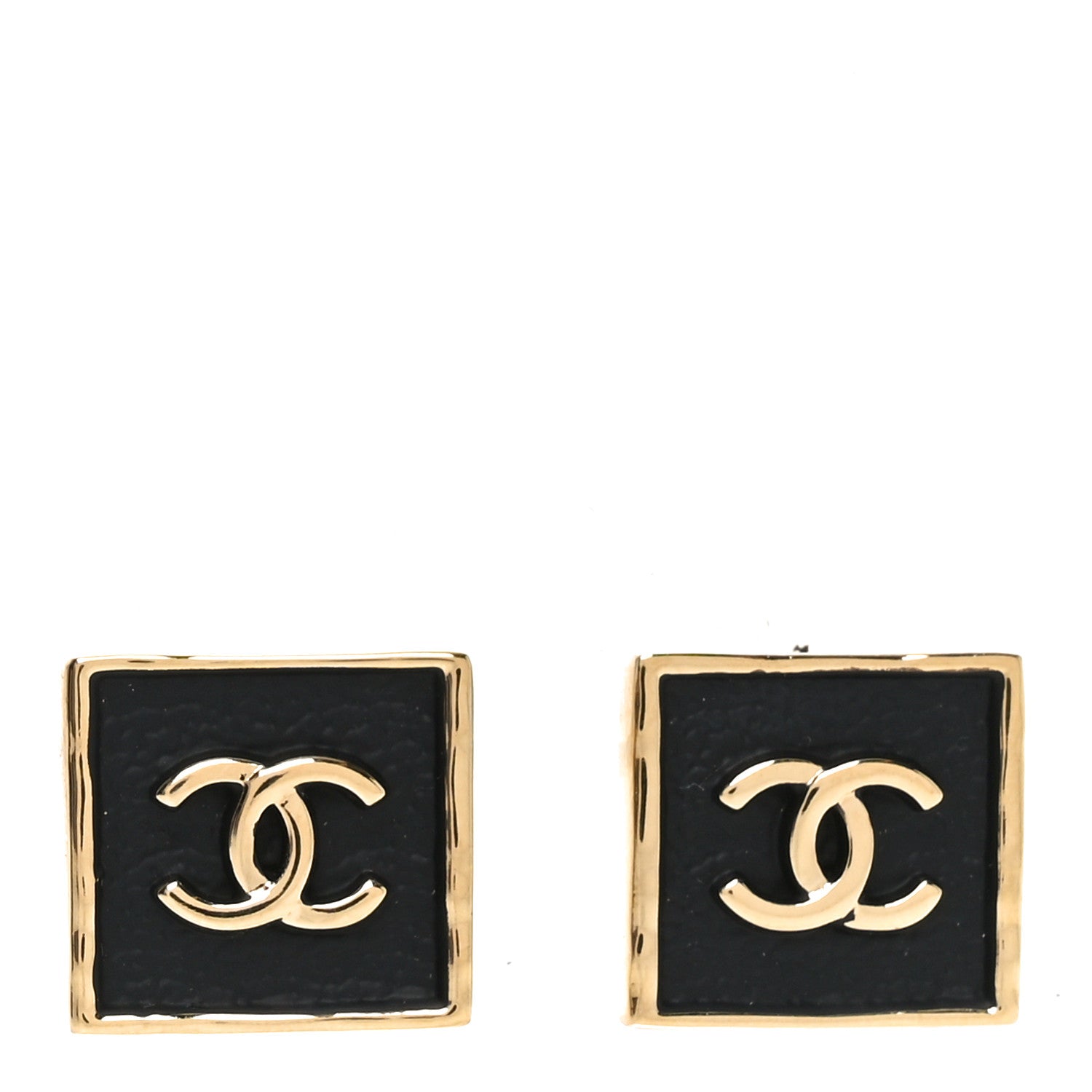 Chanel Metal Enamel CC Square Earrings Gold Black 1 of 5