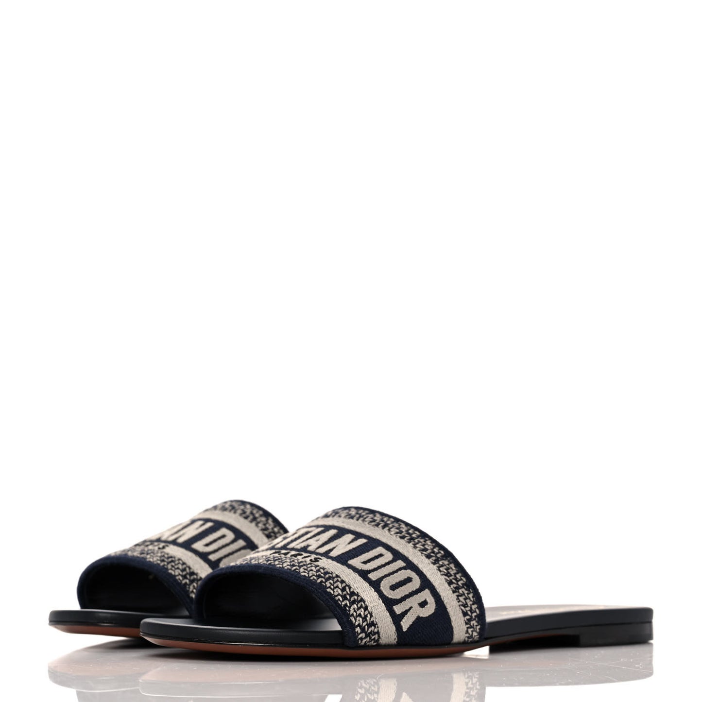 Canvas Embroidered Dway Mules Slide Sandals 36.5 Deep Blue