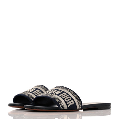 Christian Dior Canvas Embroidered Dway Mules Slide Sandals 36.5 Deep Blue 3 of 9