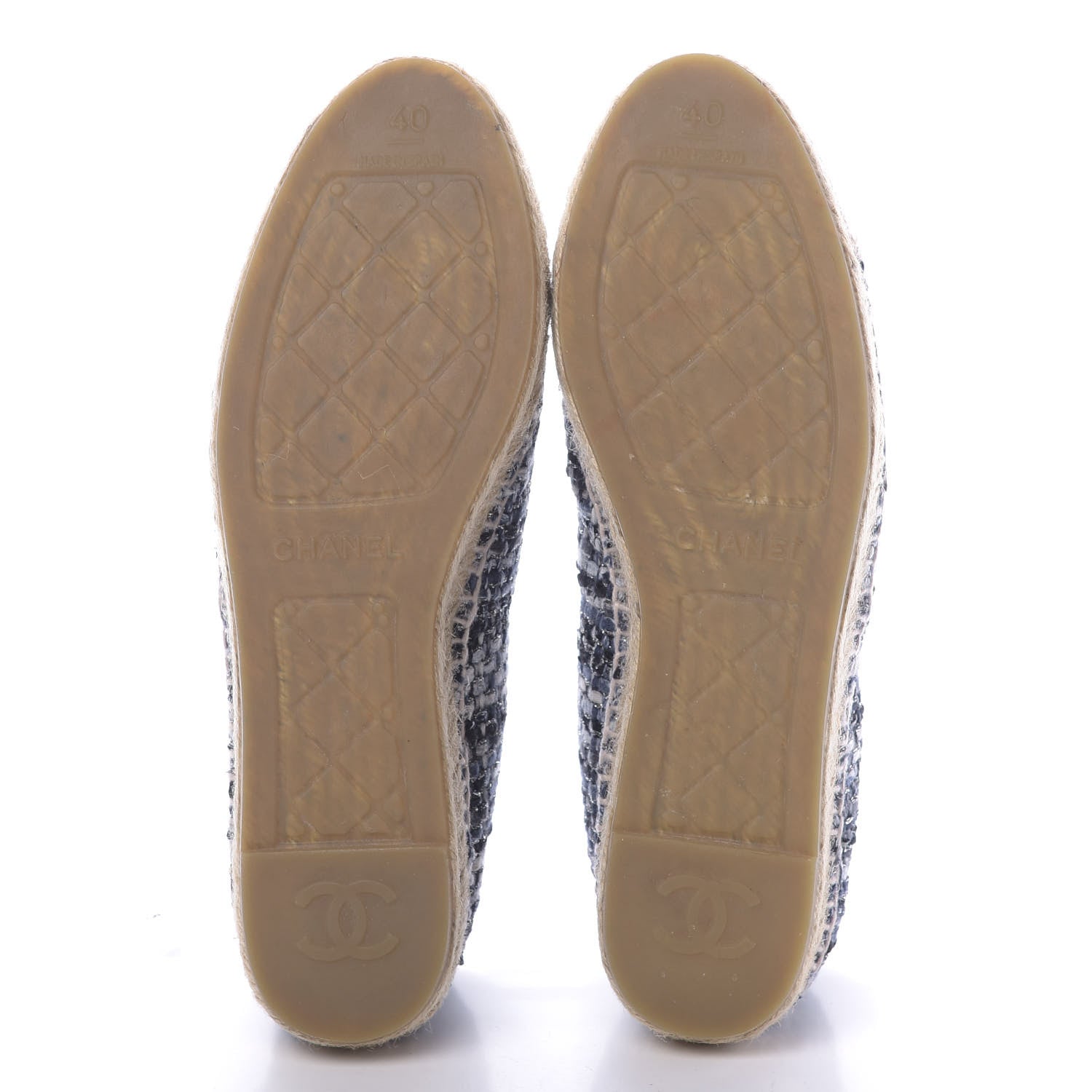 Chanel Metallic Tweed Lambskin CC Espadrilles 40 Blue Black Silver 6 of 11
