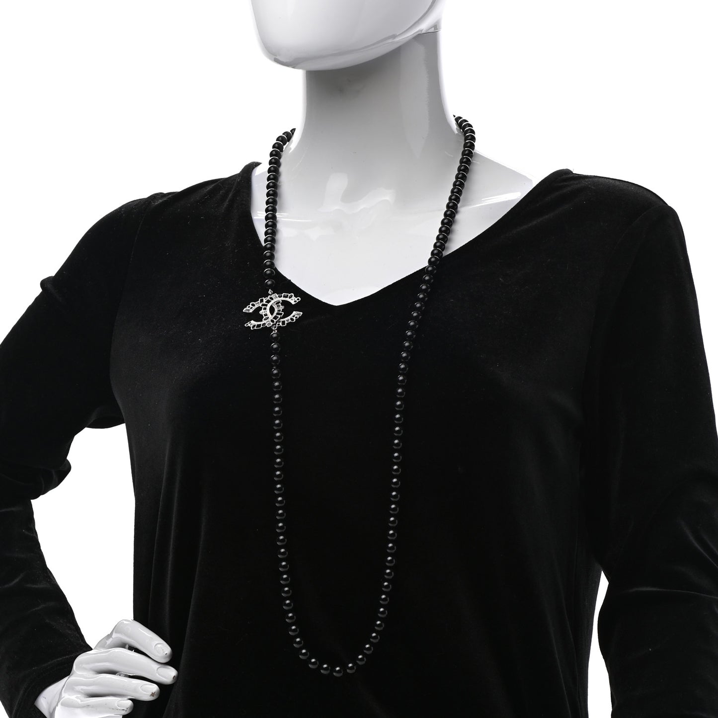 Pearl Bead CC Double Strand Necklace Black