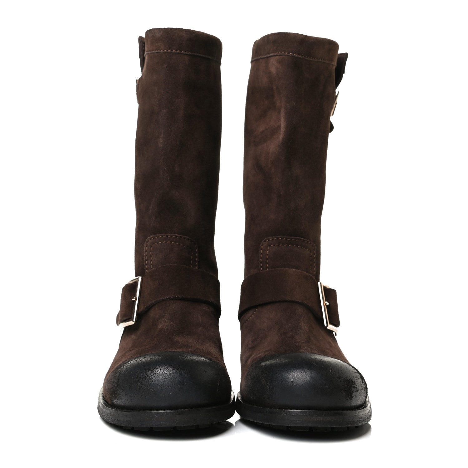 Jimmy Choo Distressed Waxed Suede Biker Boots 37 Brown 2 of 14