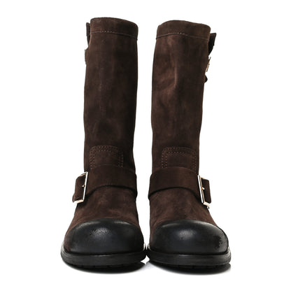 Jimmy Choo Distressed Waxed Suede Biker Boots 37 Brown 2 of 14