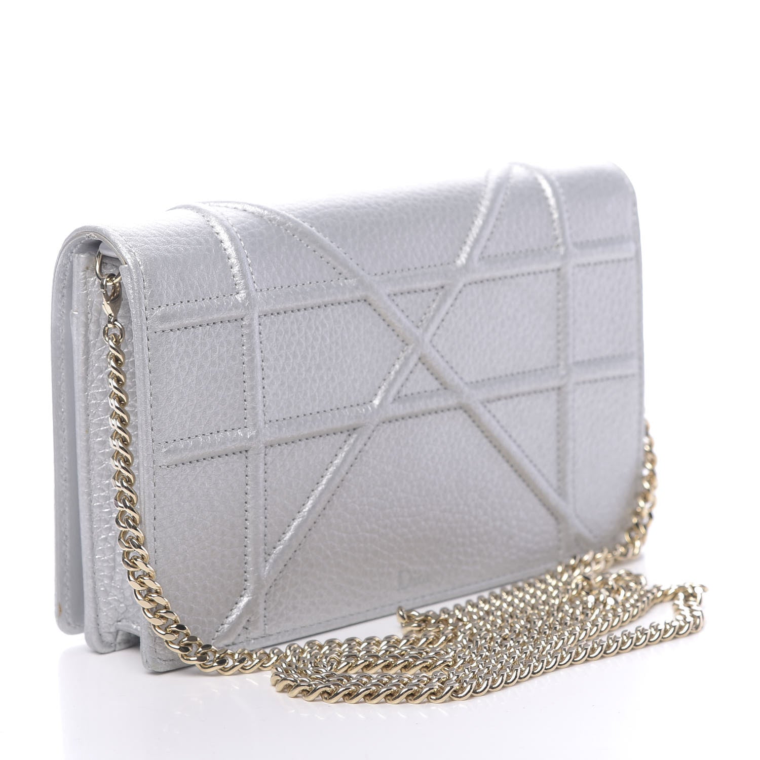 Christian Dior Metallic Grained Calfskin Diorama Wallet on Chain Pouch Silver 2 of 10