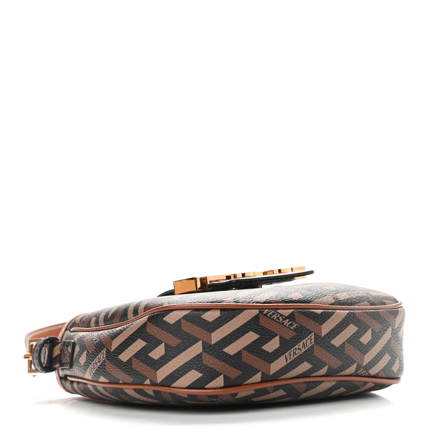 Versace Coated Canvas La Greca Signature Shoulder Bag Black Caramel 4 of 8