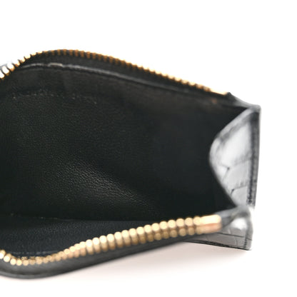 Saint Laurent Calfskin Crocodile Embossed 5 Fragments Zip Pouch Card Holder Black 5 of 7