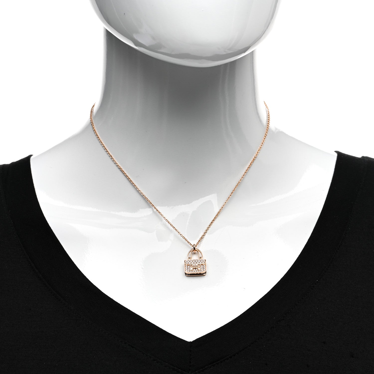 Hermes 18K Rose Gold Diamond Constance Amulettes Pendant Necklace 2 of 6