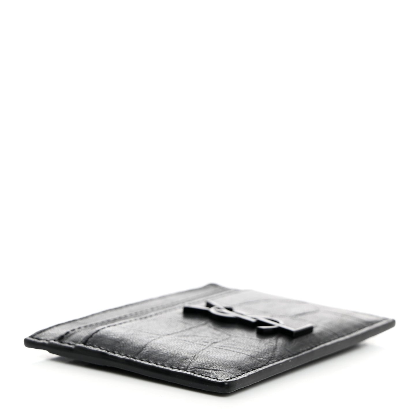 Calfskin Crocodile Embossed Monogram Credit Card Case Black