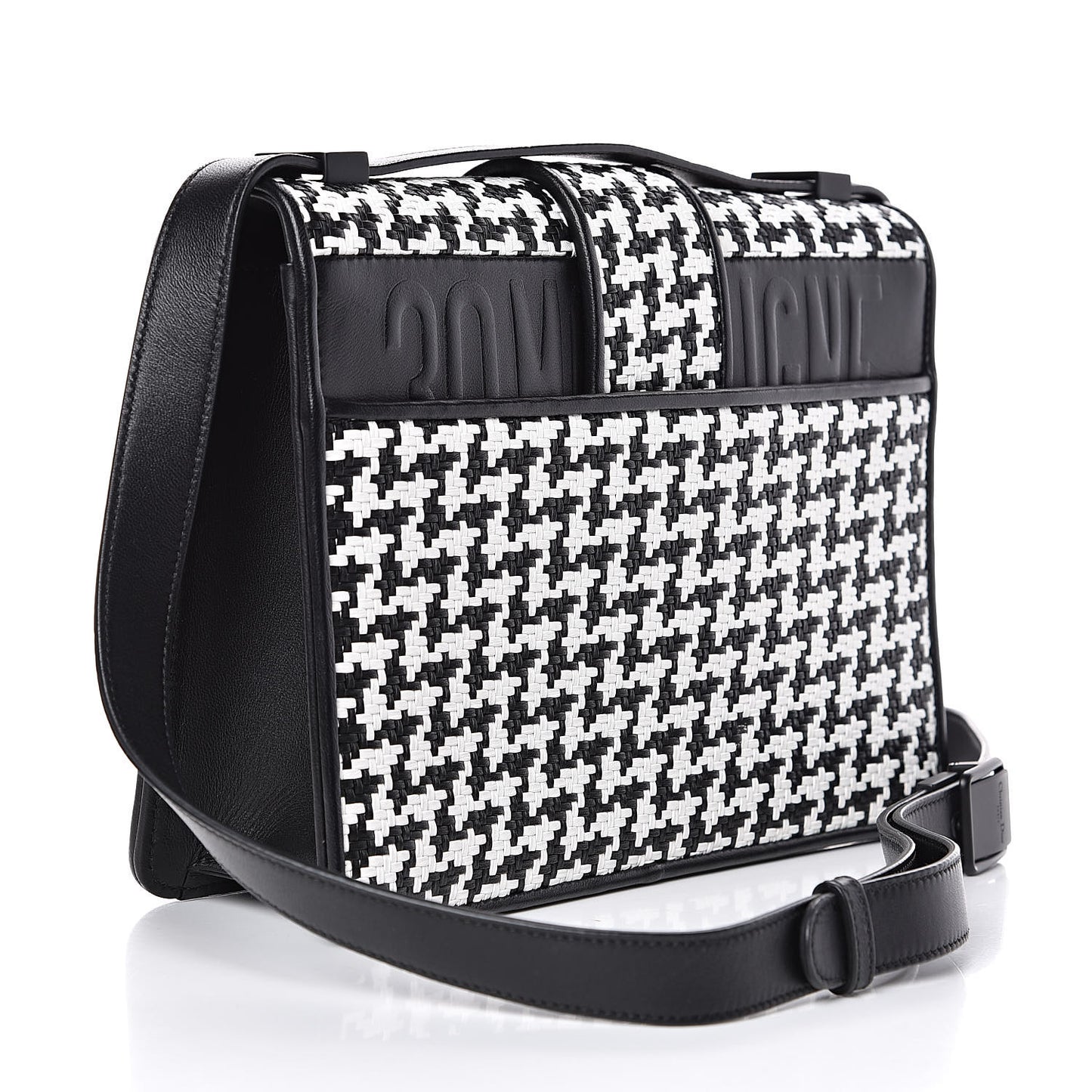 Lambskin Houndstooth Braided 30 Montaigne Flap Bag Black White