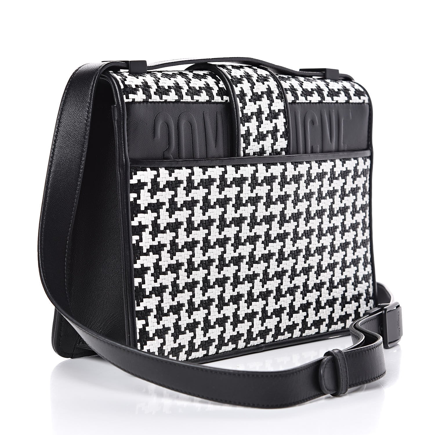 Christian Dior Lambskin Houndstooth Braided 30 Montaigne Flap Bag Black White 3 of 12