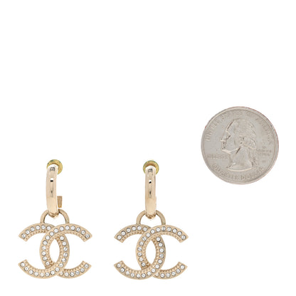 Chanel Metal Crystal Studded CC Hoop Drop Earrings Gold 2 of 4