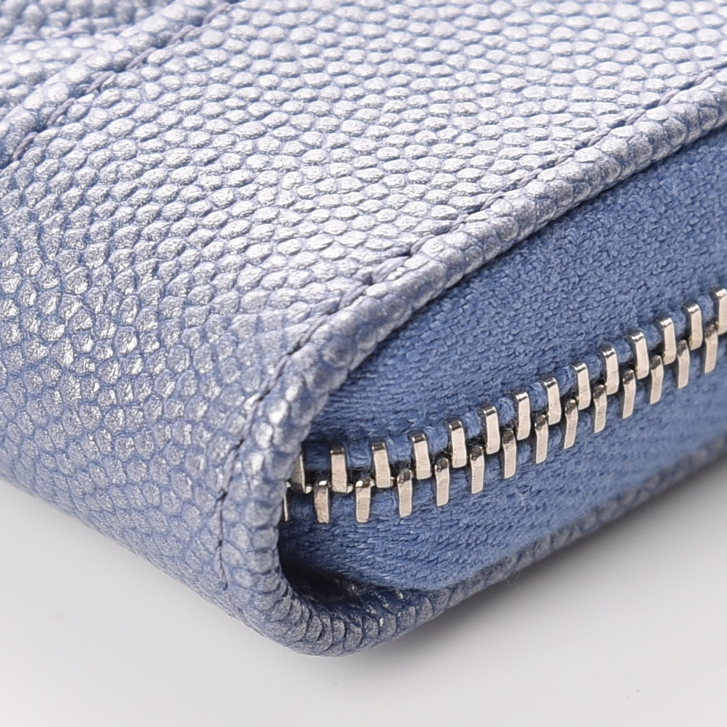 Metallic Caviar Chevron Quilted Vintage Mademoiselle Zip Coin Purse Light Blue