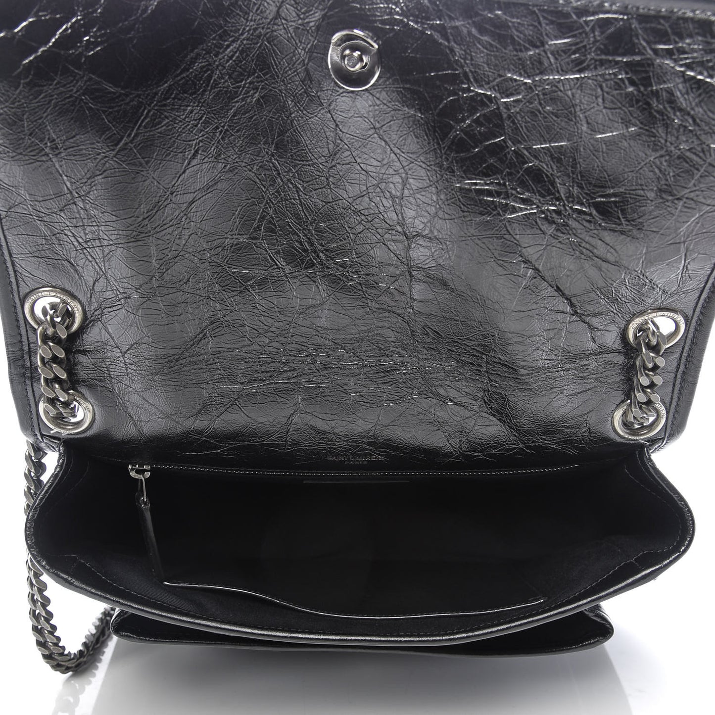 Crinkled Calfskin Matelasse Monogram Medium Niki Chain Satchel Black