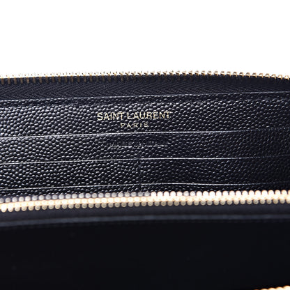 Saint Laurent Grain De Poudre Matelasse Chevron Monogram Zip Around Wallet Black 6 of 7