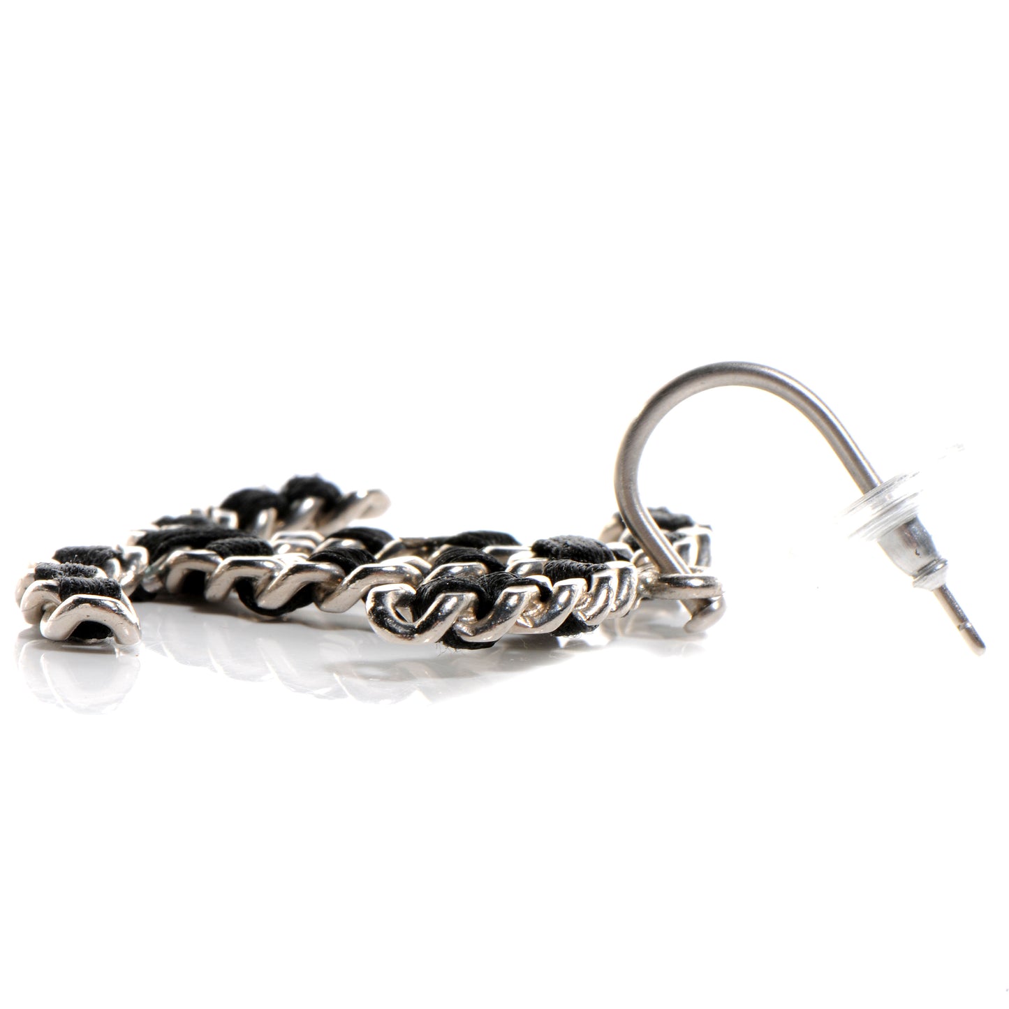 Satin CC Chain Earrings Silver