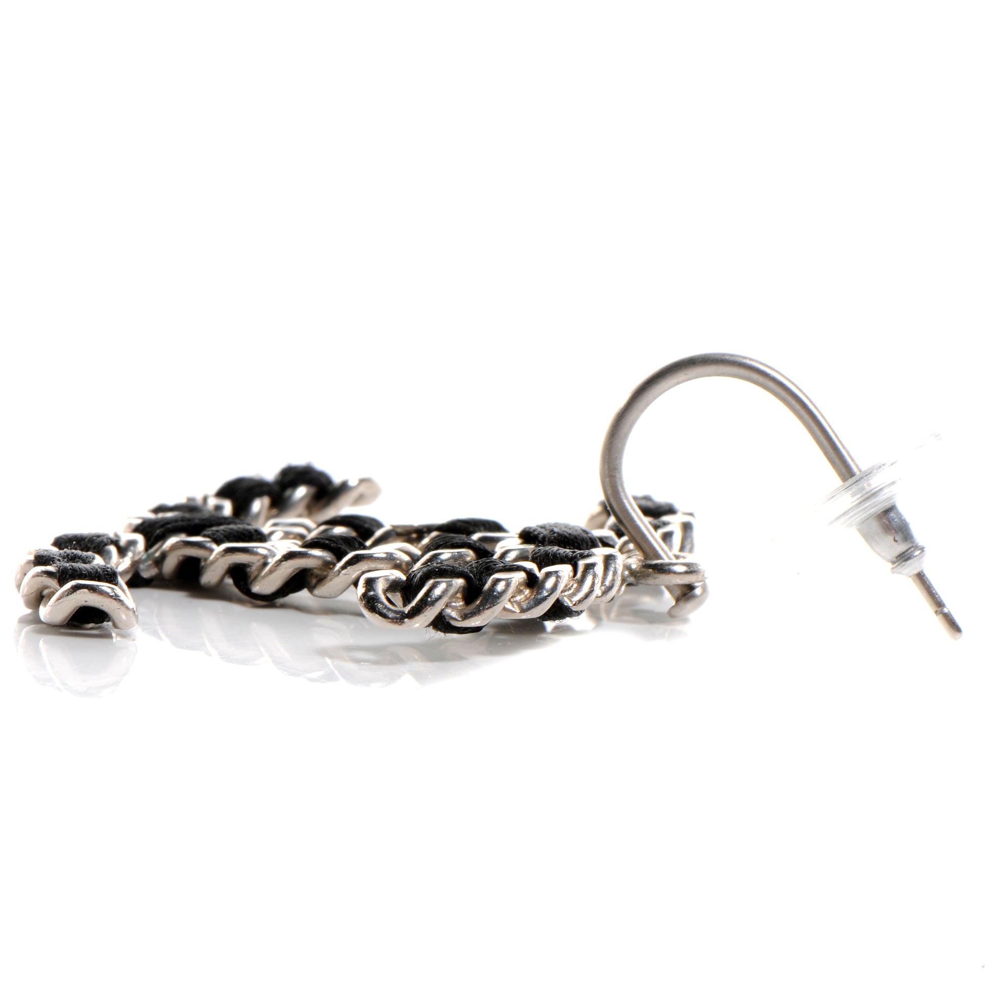 Chanel Satin CC Chain Earrings Silver 3 of 5