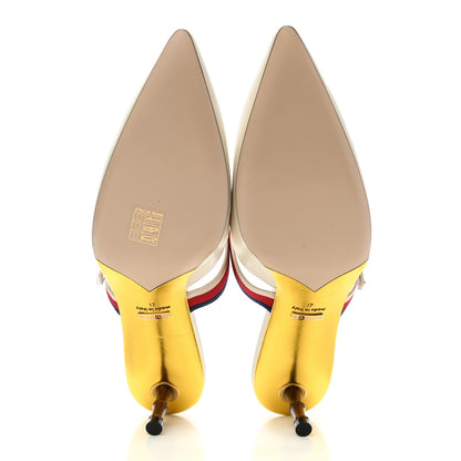 Gucci Malaga Kid Sylvie Web Bamboo Low Heel Mules 41 White 5 of 10