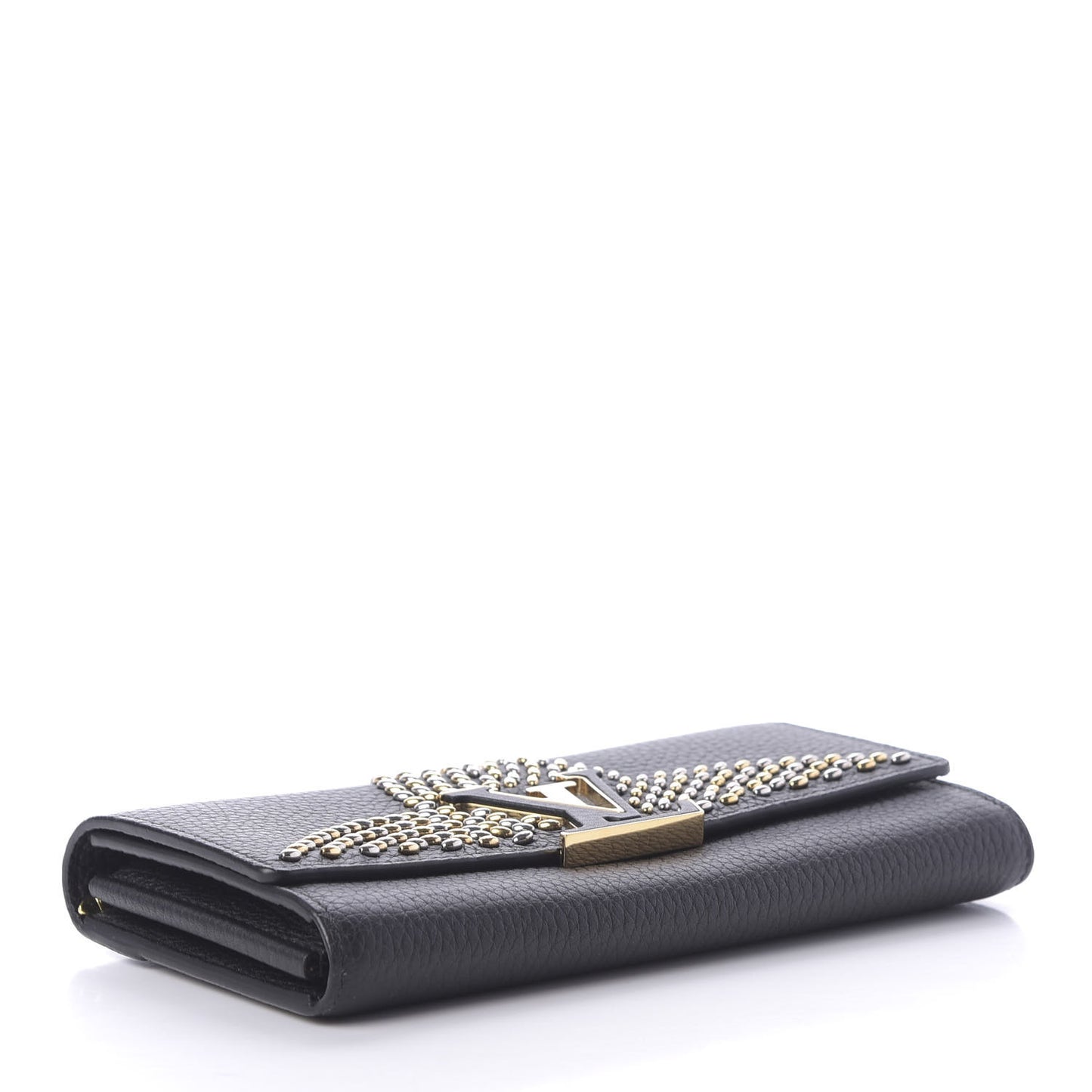 Taurillon Studded Fleur de Lys Capucines Wallet Black