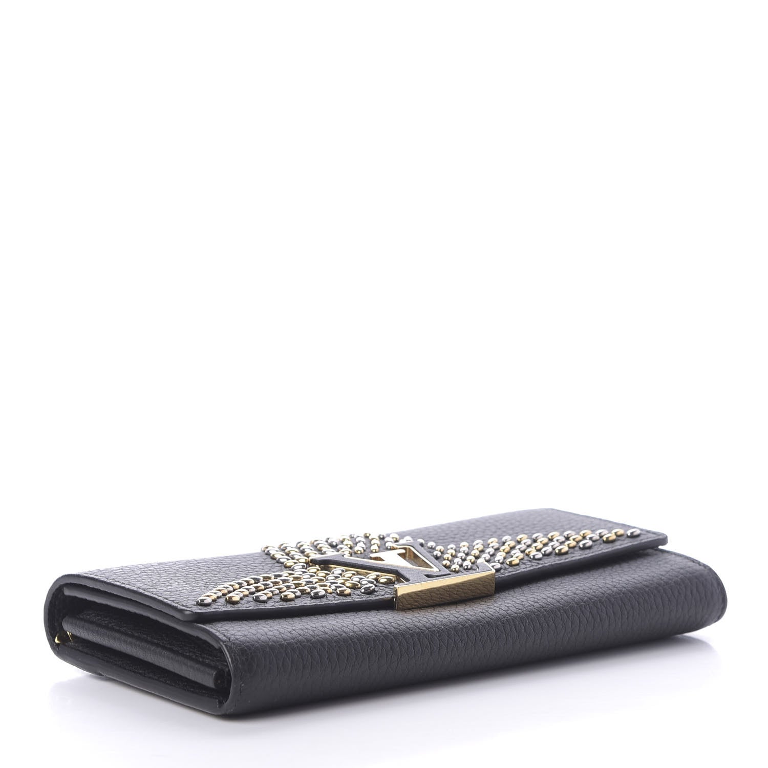 Louis Vuitton Taurillon Studded Fleur de Lys Capucines Wallet Black 4 of 8