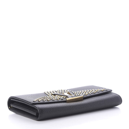 Louis Vuitton Taurillon Studded Fleur de Lys Capucines Wallet Black 4 of 8