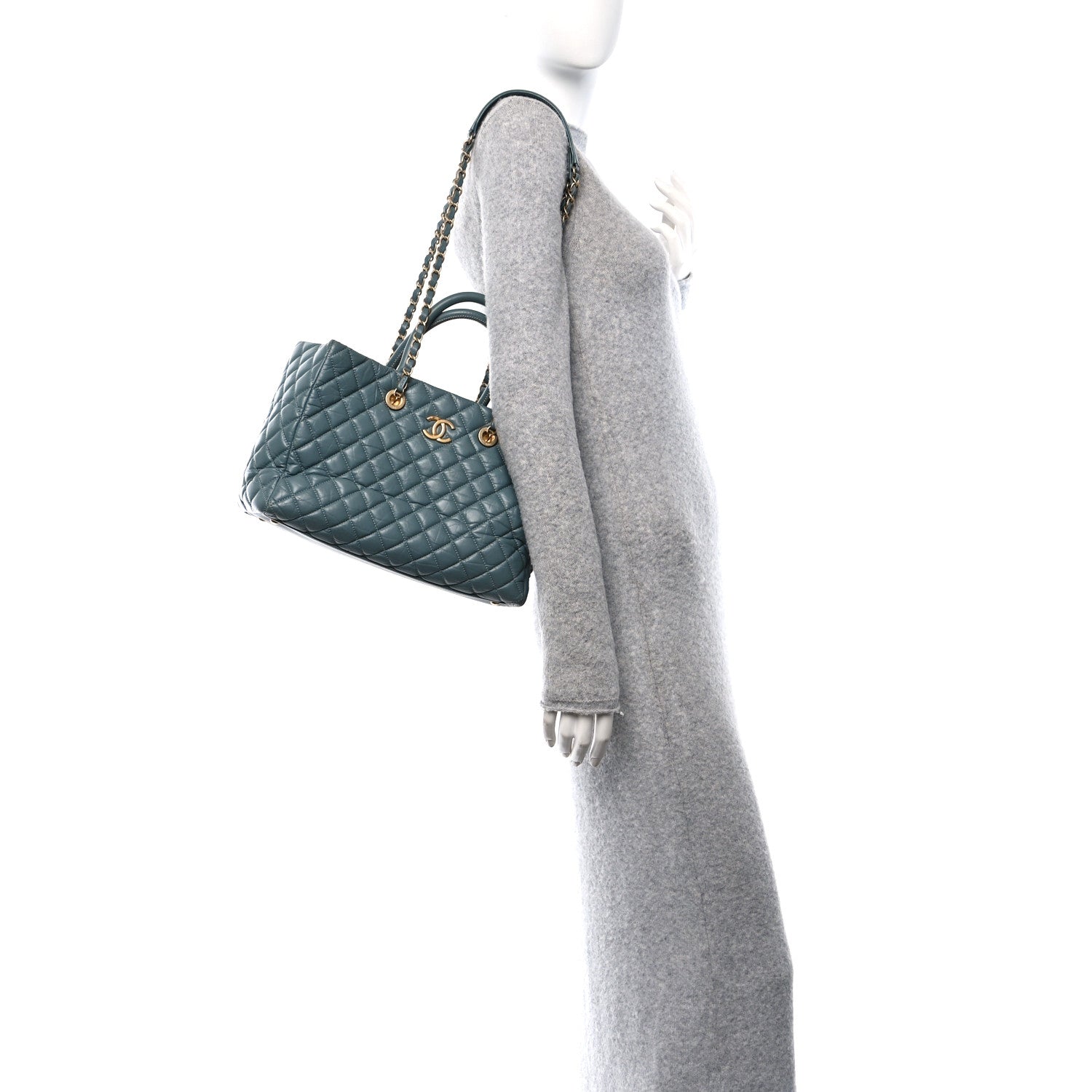 Chanel Aged Calfskin Quilted Large Coco Handle Shopping Tote Blue 2 of 11