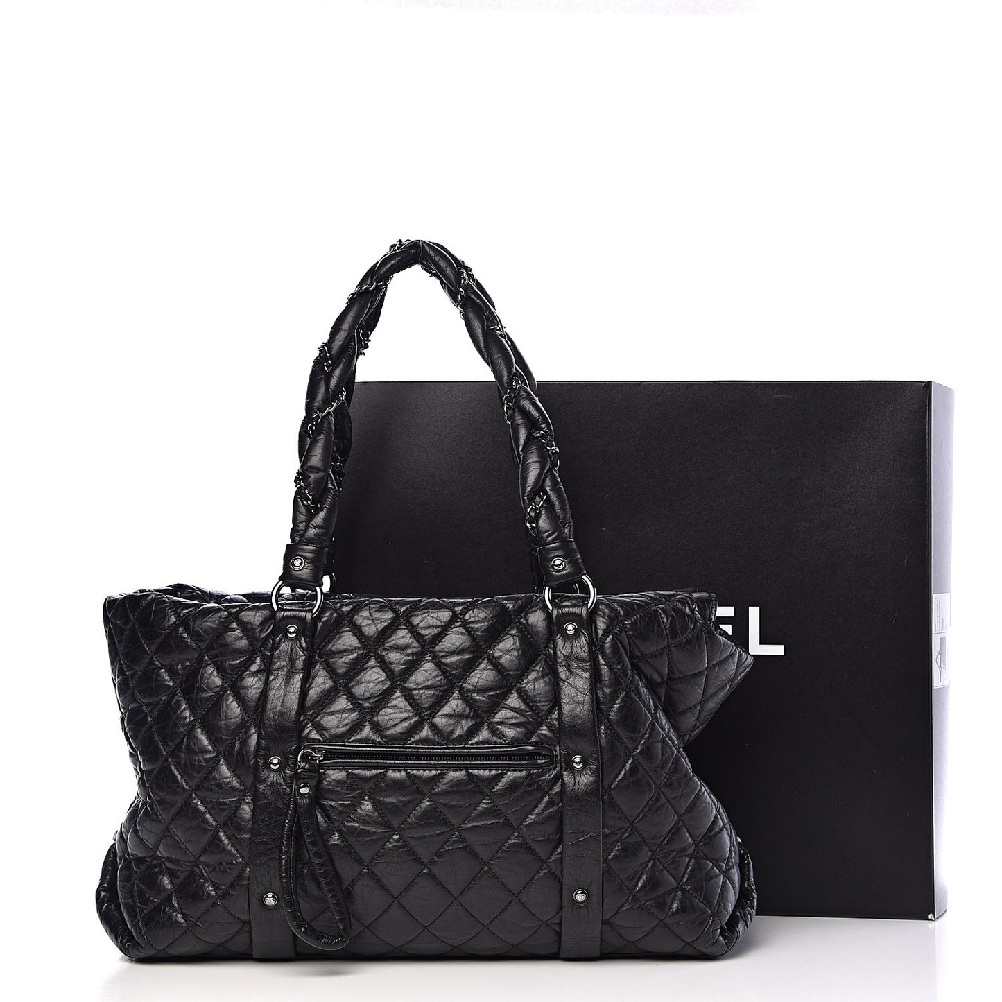 Distressed Lambskin Vintage Ligne Lady Braid XL Tote Black