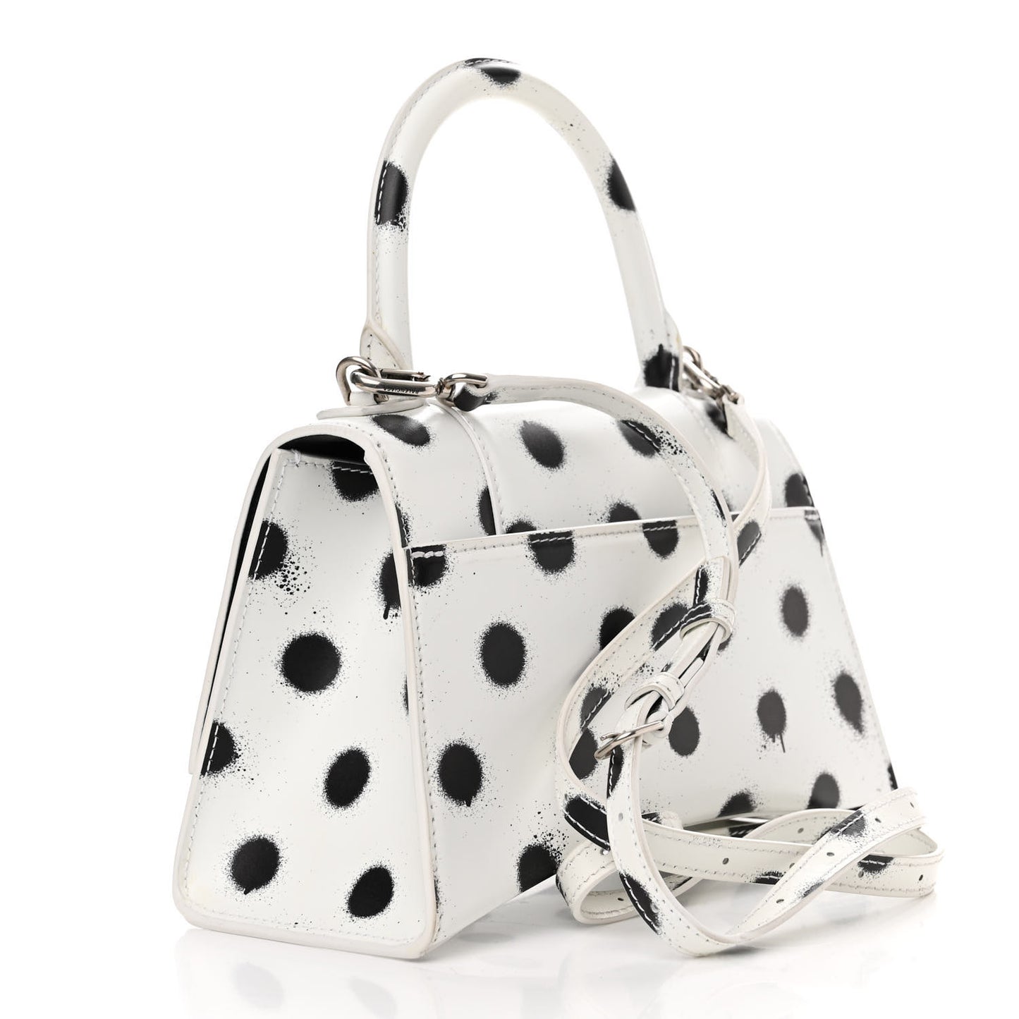 Smooth Calfskin Spray Polka Dot Small Hourglass Top Handle Bag White Black