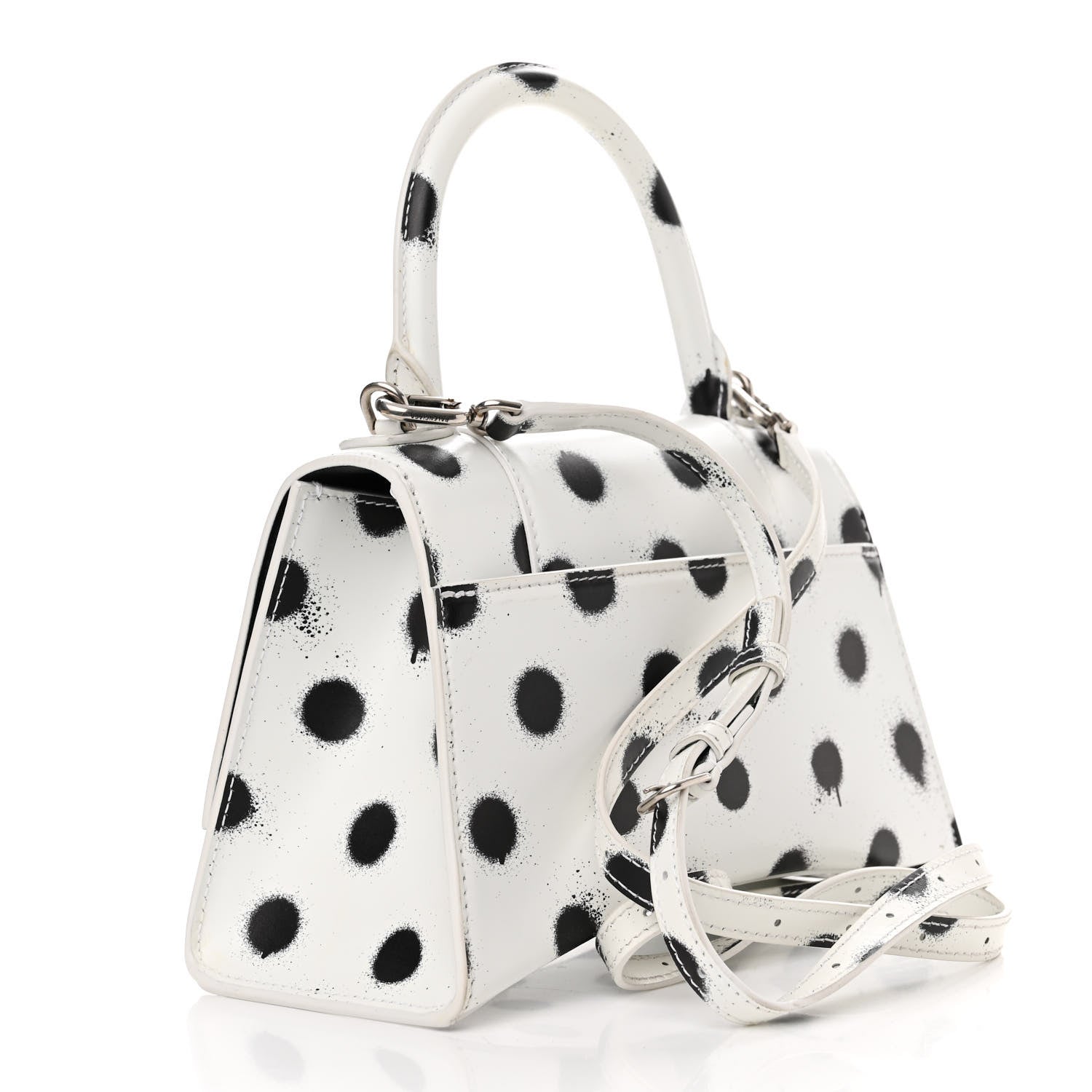 Balenciaga Smooth Calfskin Spray Polka Dot Small Hourglass Top Handle Bag White Black 3 of 12