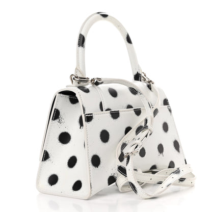 Balenciaga Smooth Calfskin Spray Polka Dot Small Hourglass Top Handle Bag White Black 3 of 12