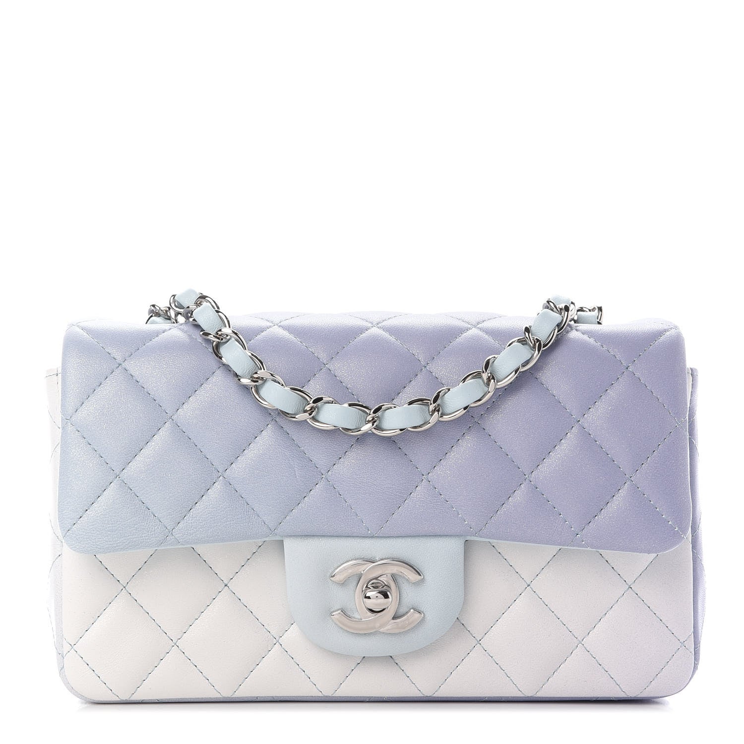 Chanel Perforated Lambskin Quilted Mini Rectangular Flap Light Blue Light Purple White 1 of 8