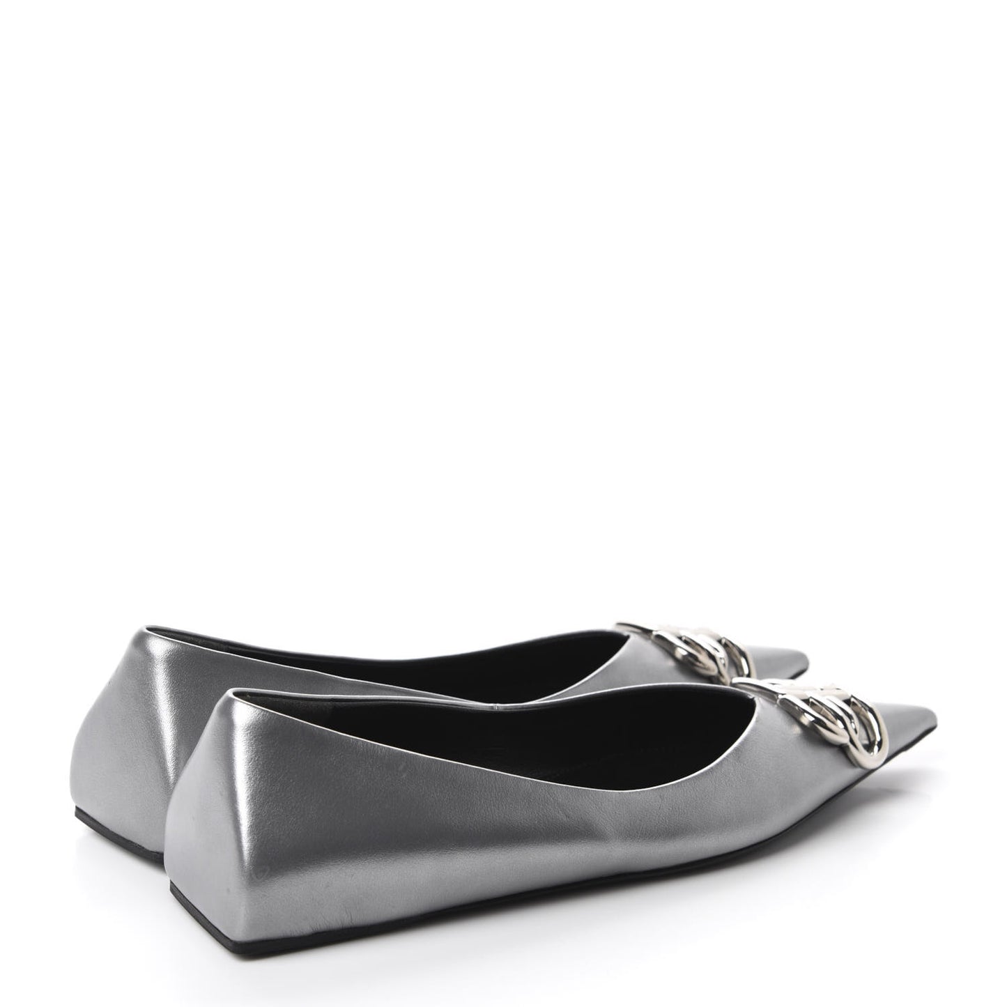 Metallic Calfskin BB Knife Pointy Toe Ballerina Flats 36 Silver Hardware