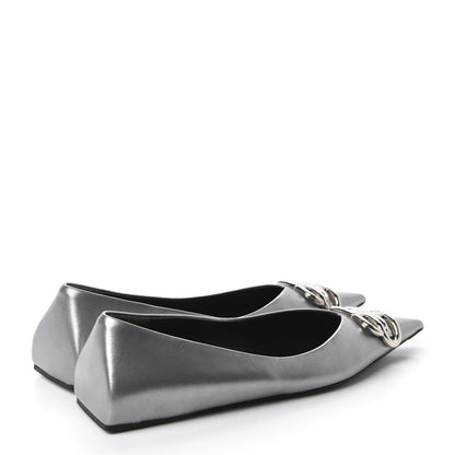 Balenciaga Metallic Calfskin BB Knife Pointy Toe Ballerina Flats 36 Silver Hardware 4 of 10