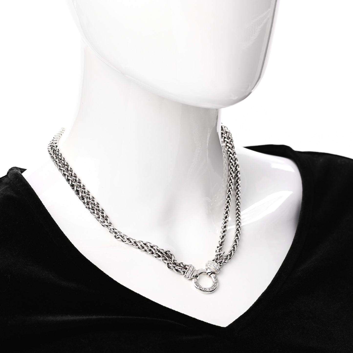 Sterling Silver Diamond 18mm Double Wheat Chain Necklace