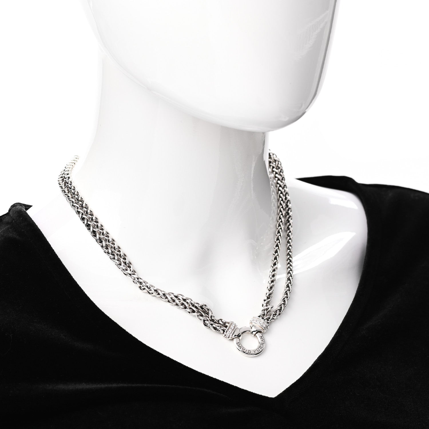 David Yurman Sterling Silver Diamond 18mm Double Wheat Chain Necklace 2 of 4