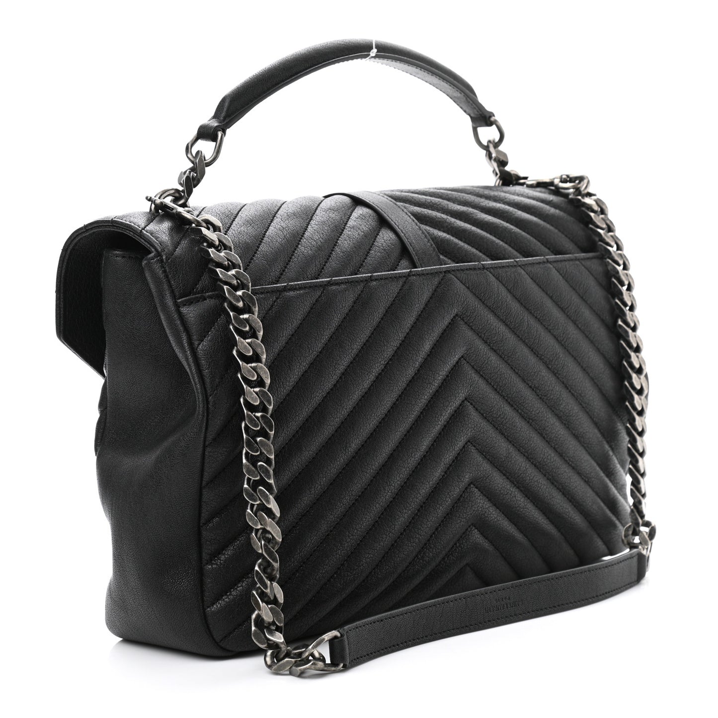 Sheepskin Matelasse Chevron Monogram Large College Satchel Black