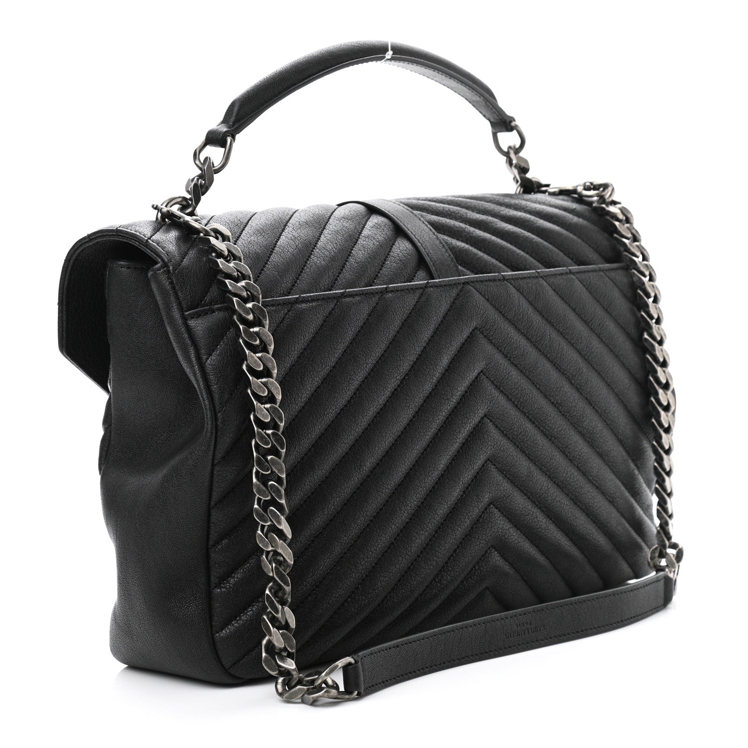 Saint Laurent Sheepskin Matelasse Chevron Monogram Large College Satchel Black 3 of 10