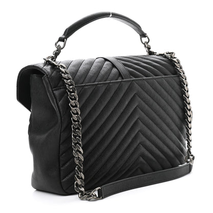 Saint Laurent Sheepskin Matelasse Chevron Monogram Large College Satchel Black 3 of 10