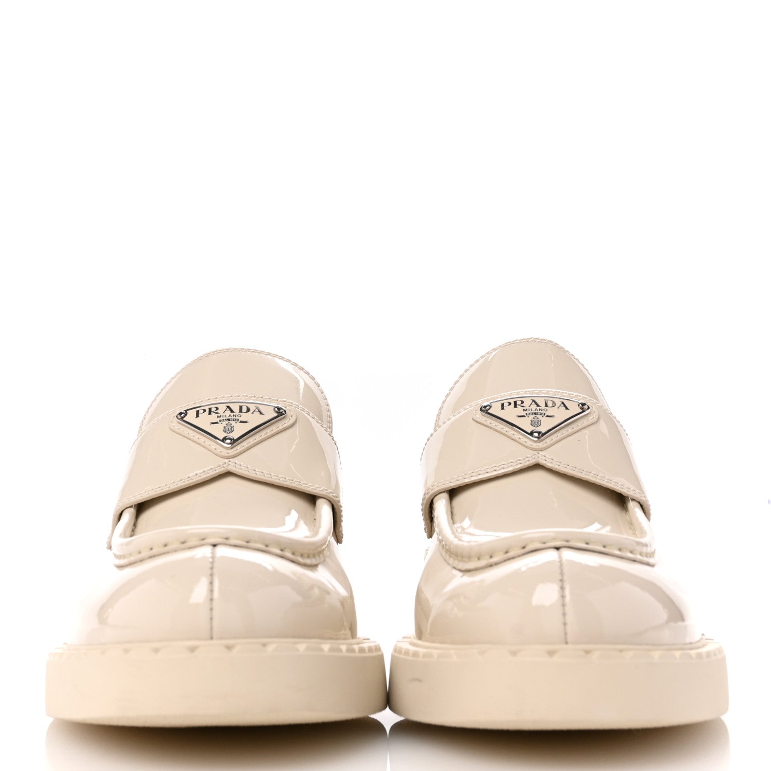 Prada Vernice Metal Triangle Logo 50mm Loafers 39.5 Avorio 3 of 11