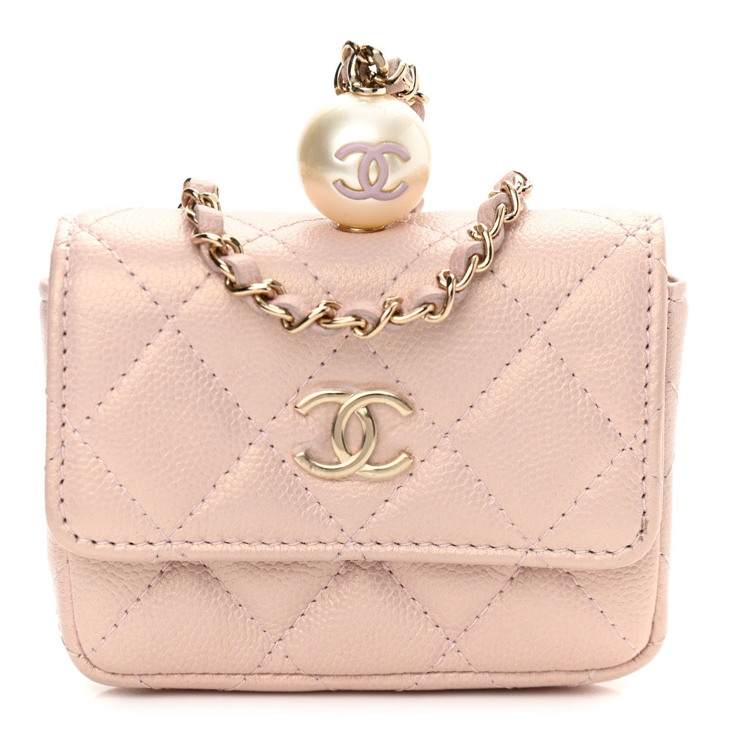 Chanel Iridescent Caviar Quilted Pearl On Top Coin Purse With Chain Light Pink 1 of 13