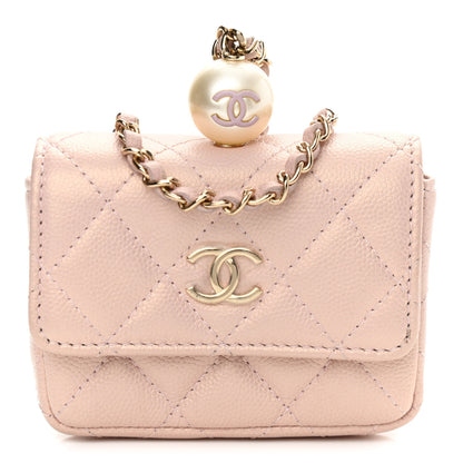Chanel Iridescent Caviar Quilted Pearl On Top Coin Purse With Chain Light Pink 1 of 13