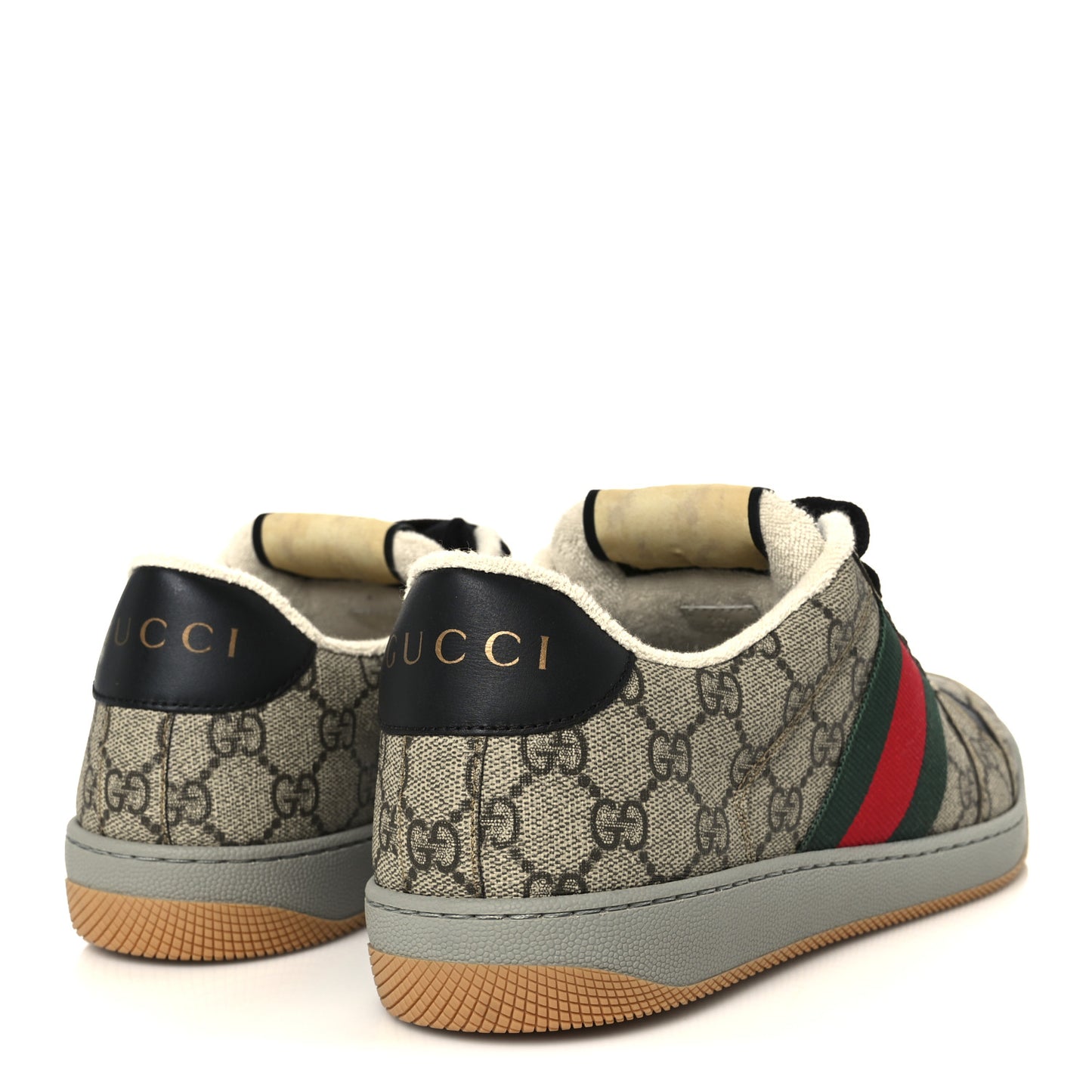 GG Supereme Monogram Miro Soft Calfskin Web Mens Screener Sneakers 8.5 8.5 Beige Ebony Black New Platinum