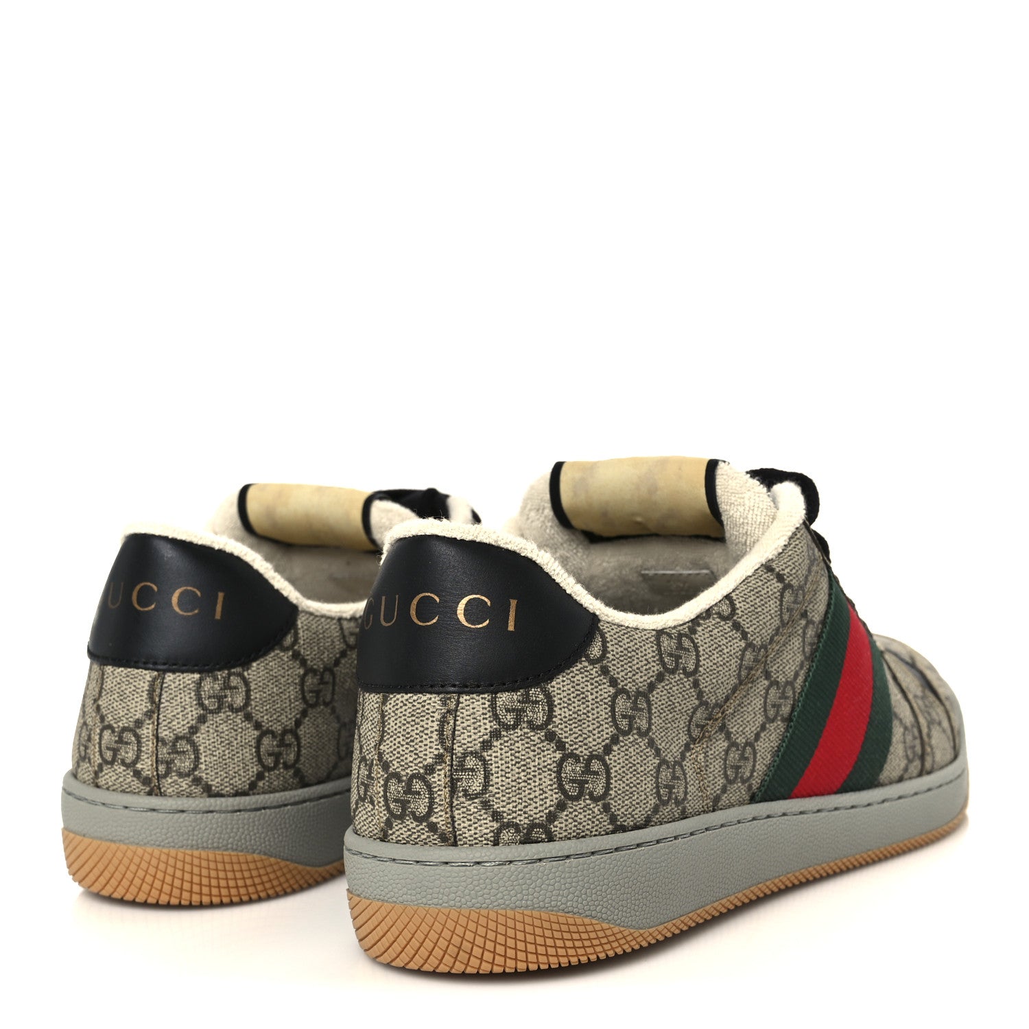 Gucci GG Supereme Monogram Miro Soft Calfskin Web Mens Screener Sneakers 8.5 8.5 Beige Ebony Black New Platinum 5 of 11
