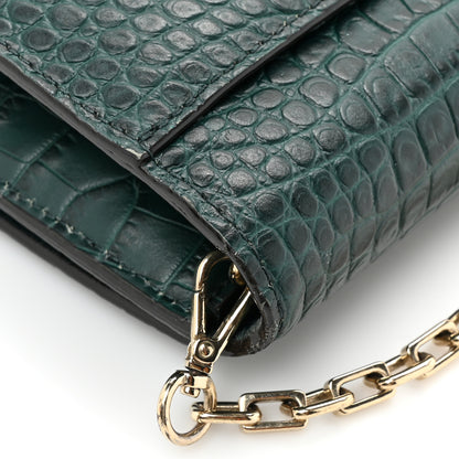 Jimmy Choo Calfskin Crocodile Embossed Varenne Chain Clutch Dark Green 18 of 19