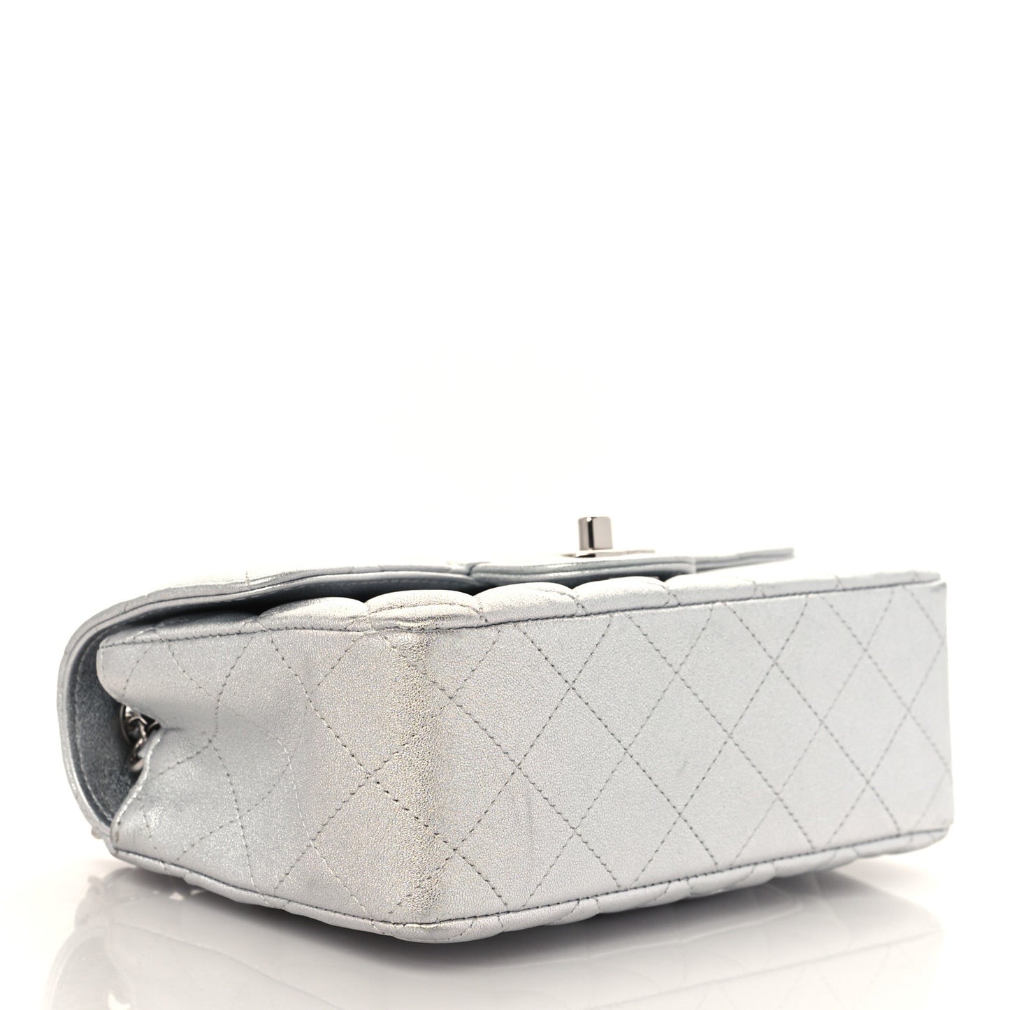 Metallic Lambskin Quilted Mini Rectangular Flap Silver