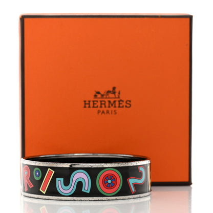 Hermes Enamel Printed Wide Tohu Bohu Bracelet 62 Black 5 of 5