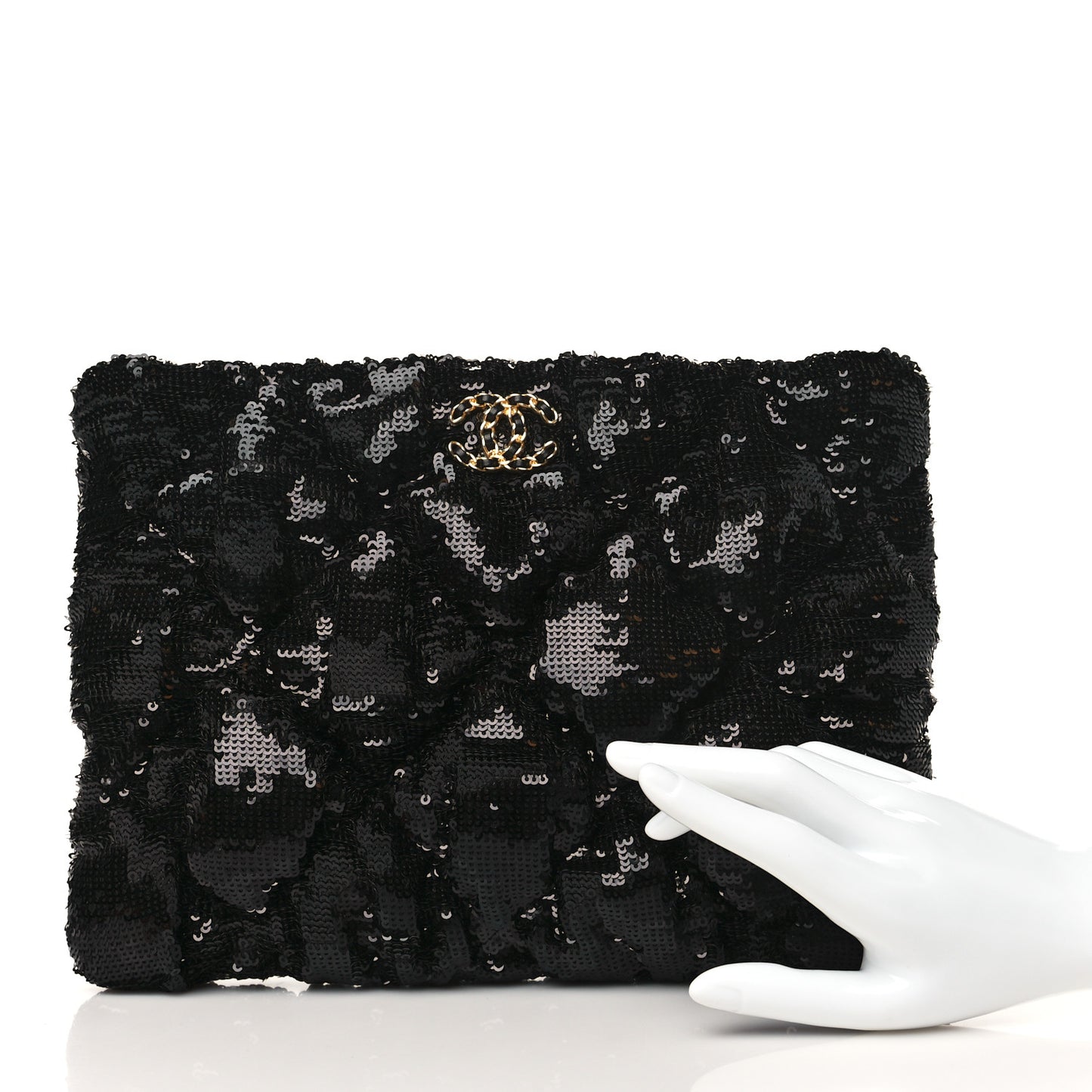Sequins Quilted Large Chanel 19 Pouch Black