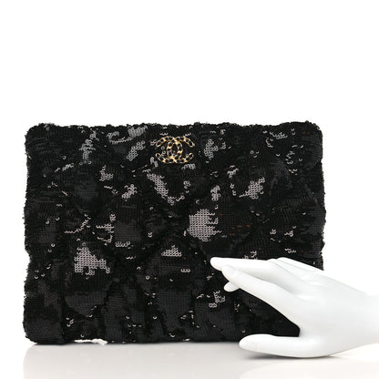 Chanel Sequins Quilted Large Chanel 19 Pouch Black 2 of 9