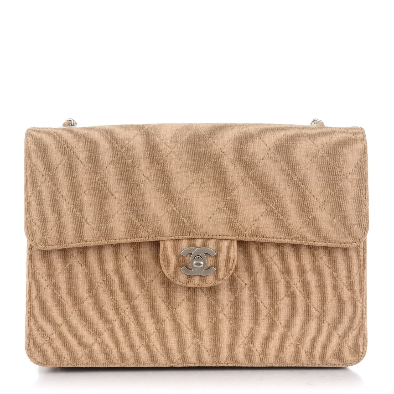 Chanel Jersey Quilted Jumbo Single Flap Beige 1 of 8