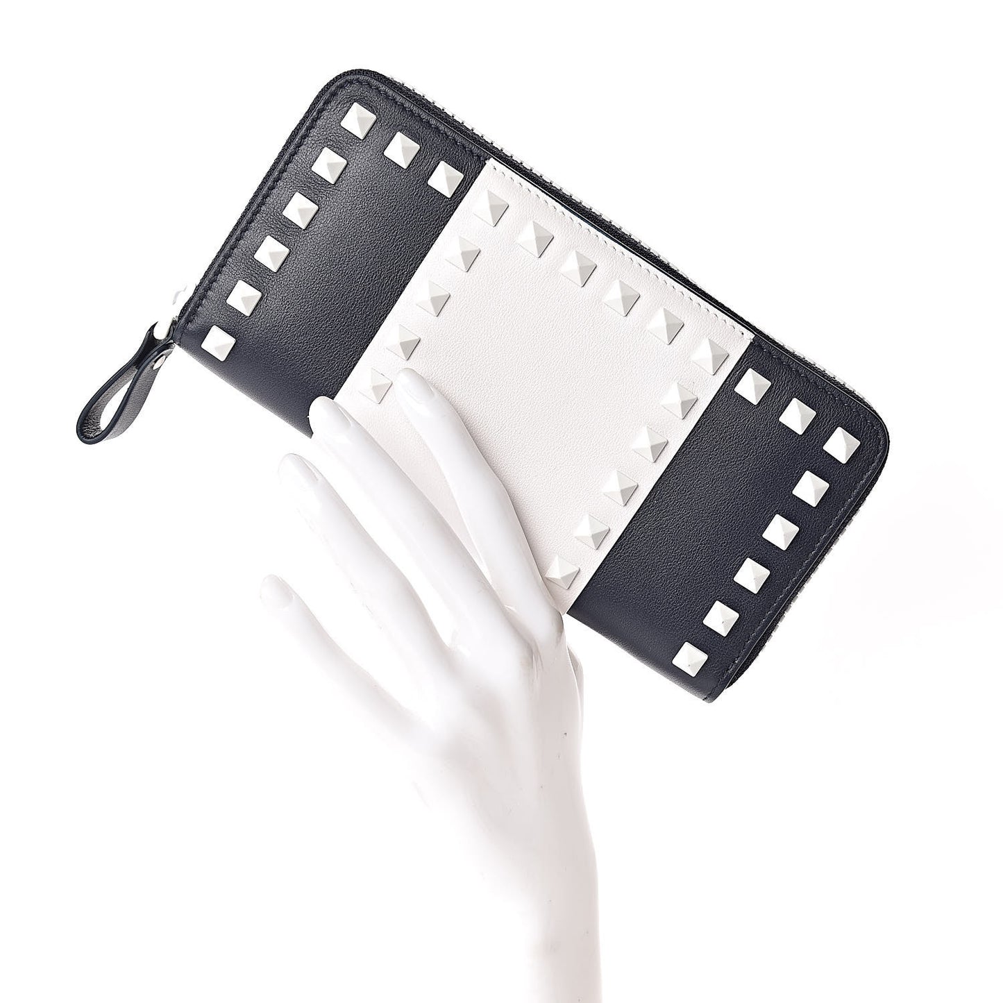 Vitello Colorblock Free Rockstud Zip Around Wallet Marine White