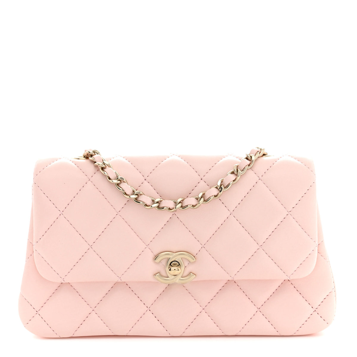 Chanel Lambskin Quilted Rectangular Phone Holder Clutch With Chain Light Pink 1 of 11